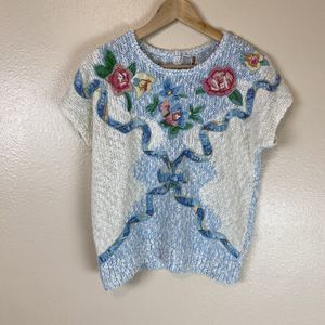 Claudia Barnes S Sweater Top Blouse Floral Grannycore Coquette Embroidered bead